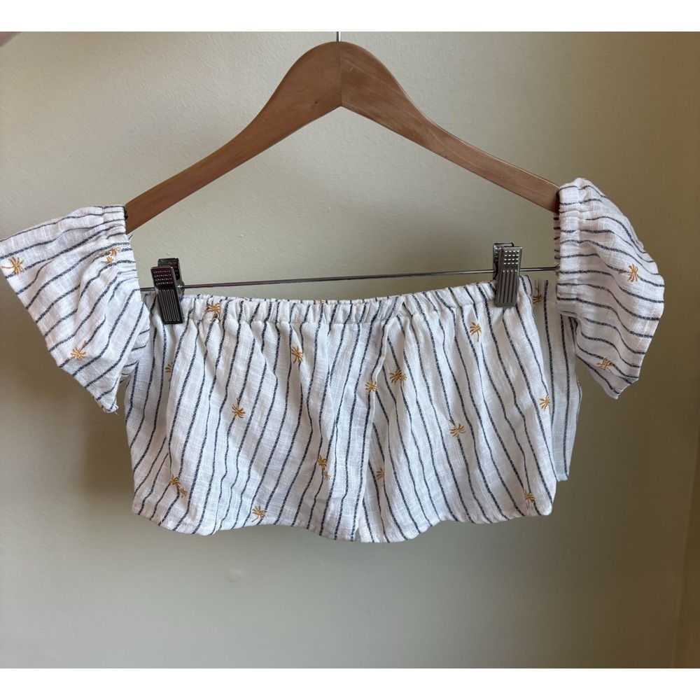 Mahina NWT Off Shoulder‎ Crop Top Medium Palm Tree Stripe Cottagecore Boho